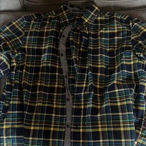 Nautica Yellow and Blue Casual Button Down Shirt